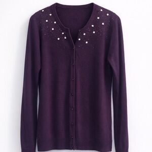 NWT Debbie Morgan Petite Embellished Purple Cardigan | Large Petite